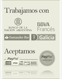 Trabajamos con Banco de la Nacion Argentina, BBVA Frances, Santander Rio, Galicia, PayPal Verified con MasterCard Visa American Express Discover Cheque bancario